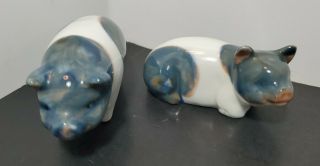 Vintage Otagiri Japan Blue Gray White Pig Porcelain Figurines Set Of 2 Kitschy