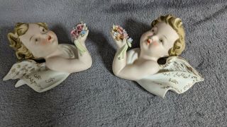 Vintage Lefton China Porcelain Cherub Angel Heads Hand Painted K6417