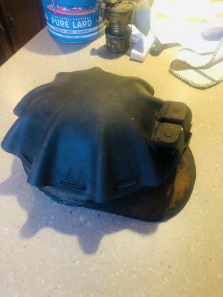 Vintage Leather Turtle Shell Miners Hat Helmet With Brass Autolite Carbide Lamp 3