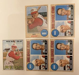 1968 Topps Johnny Bench Rookie Cards Nm,  1967,  68 Pete Rose - 5 Cards