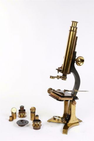 Vintage C1880 Large Brass Microscope With Accessories 1599