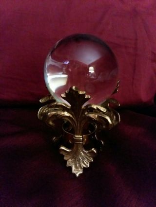 Vintage Crystal Ball Sphere Orb Brass Base Stand