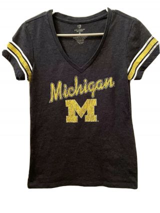 Colosseum Short Sleeve University Of Michigan Wolverines Shirt V Neck Womens M