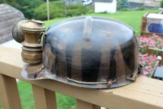 Vintage Msa Comfo Cap Tiger Striped Low Vein Coal Miners Helmet W/carbide Lamp