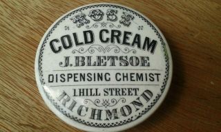 A J Bletsoe 1 Hill Street Richmond Rose Cold Cream Chemist Pot Lid
