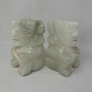 Vintage Aztec Mayan Tiki Carved Marble Onyx Stone Bookends Set Of 2 C9
