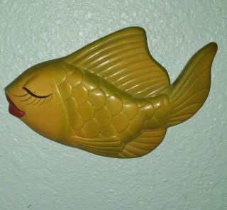 Vintage Plaster Chalkware Fish Mid Century Orange,  Yellow And Green W/red Lips