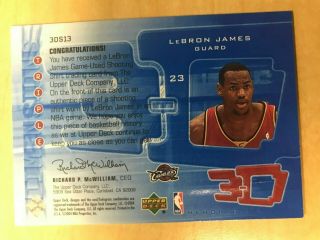 2003 - 04 UD Triple Dimensions 3 - D LeBron James Jersey RC /499 Shooting Shirt 2