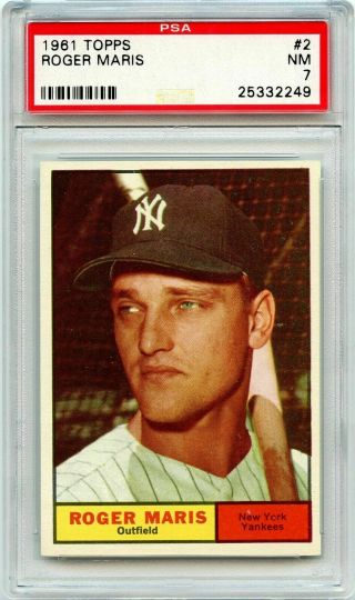 1961 Topps Baseball Card 2 Roger Maris Psa 7 Nm Ny Yankees (eye Appeal)