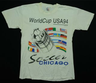 Rare Vtg World Cup Usa 1994 Soccer Chicago Flags T Shirt 90s Football White Sz M