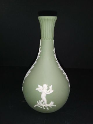 Wedgwood Jasperware Sage Green Bud Vase Cherubs