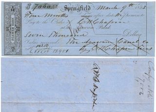 1853 Agawam Canal Co.  Scrip U.  S.  Rep.  Chester W.  Chapin Signed Scarce