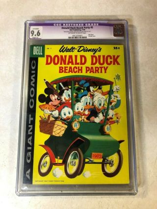 Donald Duck Beach Party 5 Cgc 9.  6 Nm,  Slight Dell Giant Walt Disney 1958