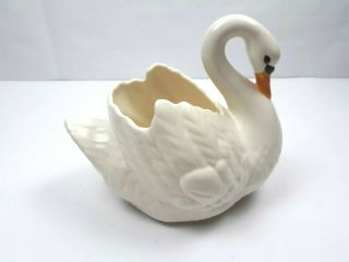 Vintage Ceramic Swan Planter 1980s Handmade White Milk Glaze