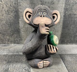 Monkey Chimp Rare Artesania Rinconada Uruguay Hand Carved Clay Figure Signed