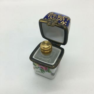 Limoges Porcelain Trinket Box De La Reine Mini Perfume Bottle Hand Painted Gold