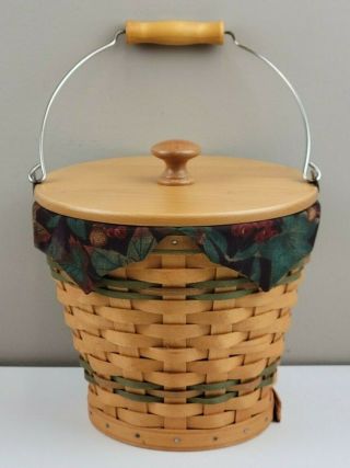 Longaberger 2002 Autumn Pail Basket With Lid,  Plastic Protector & Leaves Liner