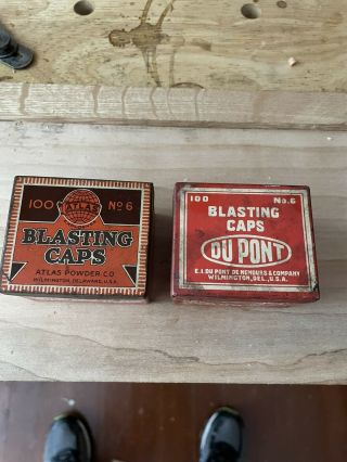 Vintage Dupont Metal Blasting Cap Box No.  6 - 100 Atlas Caps