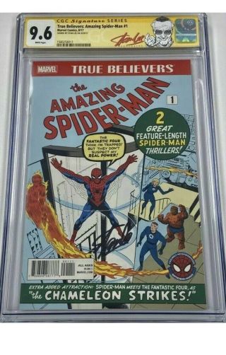 Signed By Stan Lee Spider - Man 1 Cgc 9.  6 Marvel True Believers Reprint