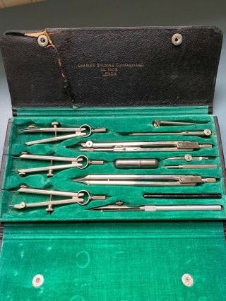 Antique Charles Bruning Company Drafting Tool Set,  No.  1408