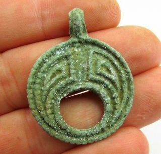 Ancient Viking Bronze Lunar Pendant Amulet Circa 800 Ad (713)