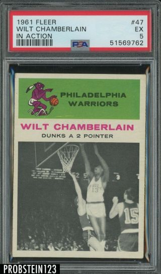 1961 Fleer Basketball 47 Wilt Chamberlain Rc Rookie Warriors Hof Psa 5 Ex