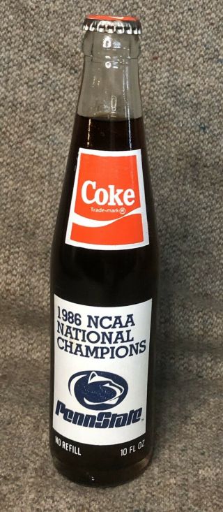 Vintage Penn State 1986 National Champions Joe Paterno Coke Bottle Coca Cola