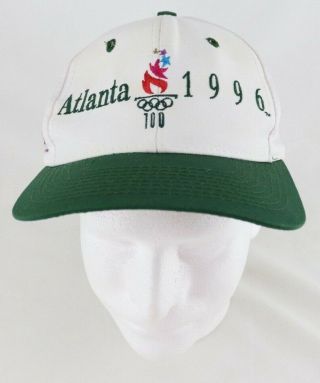 Vintage Atlanta 1996 Olympic Summer Games White Green Hat Cap Usa Patch