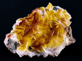 2.  4 " Orange Barite Blades On Galena Crystal Mineral Mabladen Morocco 4.  7 Ounces