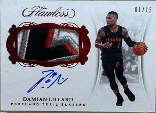 Damian Lillard 2017 - 18 Panini Flawless 4 - Color Patch & On - Card Auto 1/15 Hp - Dl