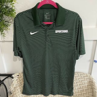 Nike Dri Fit Michigan State Spartans Green White Striped Mens Polos Shirt Size S