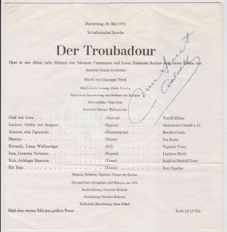 Montserrat Caballe Soprano Opera Singer Vintage Autograph Signed Concert Program