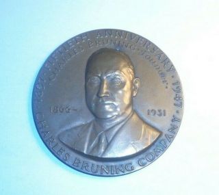 Charles Bruning Co: 50th Anniversary Souvenir Bronze Plaque/coin 1931.  Drafting