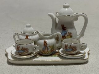 Lefton Porcelain Miniature 10 Piece Tea Set Peter Rabbit Pattern