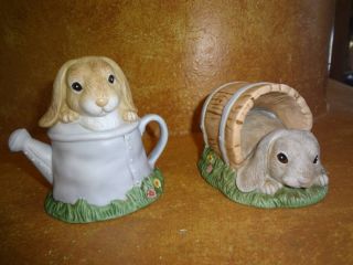 Home Interiors & Gifts Bunny Buddies 14062 - 99 Two Rabbit Figures Homco Decor