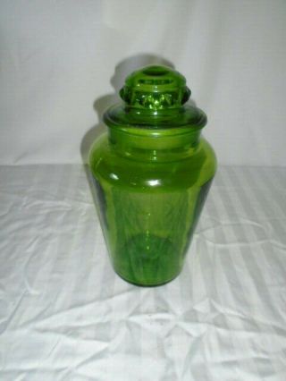 Vintage Green Glass 12 " Apothecary Jar Ground Lid Storage Canister