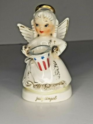 Vintage Napco Angel Figurine July Patriotic Top Hat Spaghetti Trim A1367 Japan