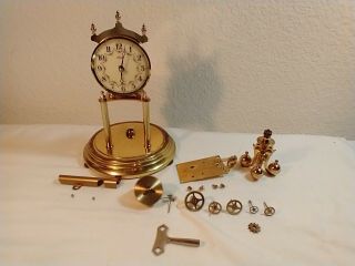Vintage German Kundo Anniversary Clock,  In Parts,  - No Glass - For Repair Has Key