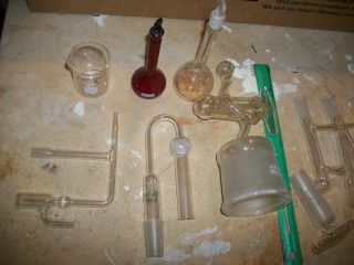 Box full of vintage pyrex lab glass,  Flasks,  etc. ,  red pyrex,  petri dish 2