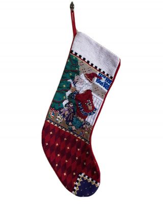 Vintage Mary Engelbreit Santa Hand Stitched Needlepoint Christmas Stocking