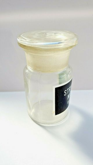 STRYCHNINI NITRAS,  Vintage Glass Apothecary Pharmacy Clear Jar,  50 ml,  with Cap 2