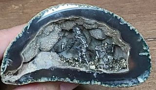 Crystal Geode Display With Pewter Miners Mining Gold Vintage