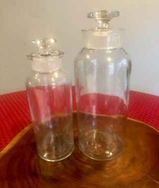 2 Vintage Apothecary Jar Glass Bottle 1930 