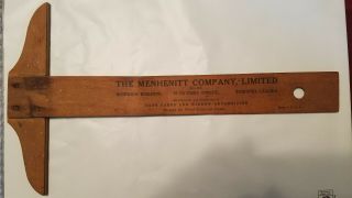 Vintage Drafting T Square 14 " All Wood Menhenitt Co Toronto Canada Advertising