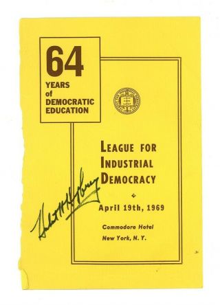 Hubert Humphrey Signed 1969 Program Cover Senator,  Vice President