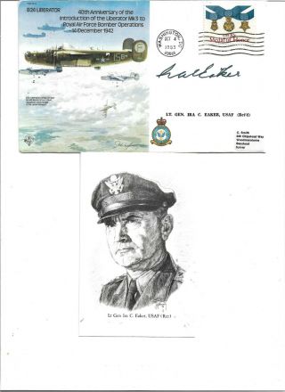 Cover Hand Signed By Lt Gen C Ira Eaker Commander 8th Air Force Usaaf Wwii