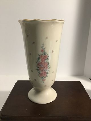 Lenox Ivory Vase With Gold Trim And Pink Roses Regency 7” Made In Usa