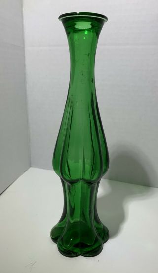 Vintage Curvy Avon Emerald Green Glass Bottle Bud Vase 8 " H.  A Unique Shape