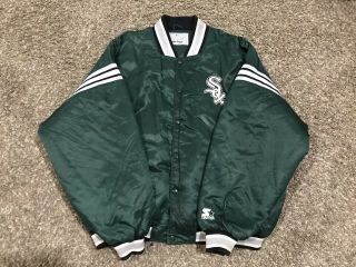 Vintage Starter Chicago White Sox Mlb Green Satin Bomber Jacket Size Xxl