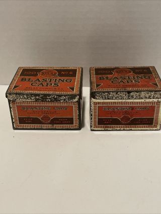 Two Vintage Atlas Powder Co Blasting Caps Empty Tins - Wilmington,  DE - 100 No.  6 2